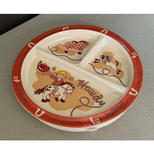 Howdy little cowgirl suction divided plate