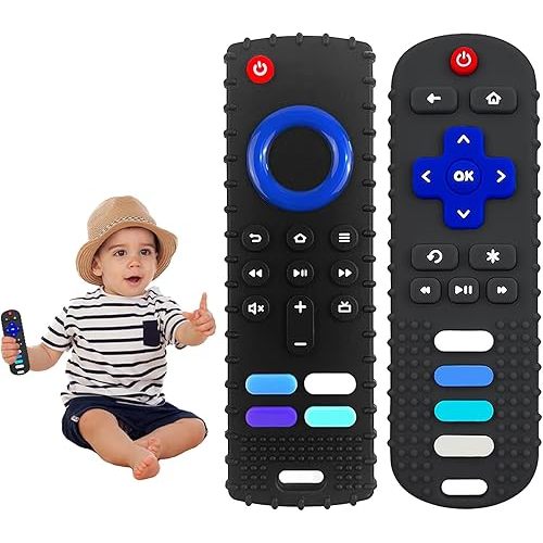 YAPROMO 2Pcs Baby Teething Toys - TV Remote Control Shaped Teethers for 3-18 Babies, Food-Grade Remote Teethers, BPA-Free
