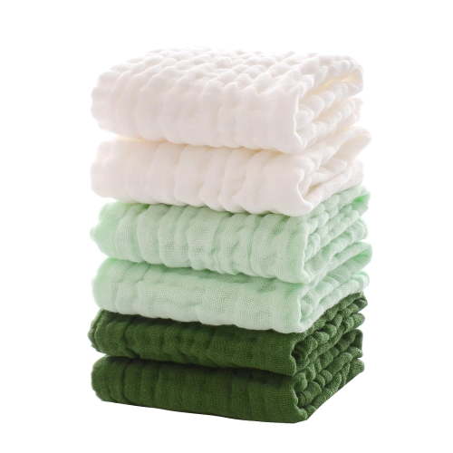 Baby Muslin Washcloths 100% Cotton Muslin Baby Set, 12x12 inch Soft Breathable Organic Cotton, Reusable Absorbent Burp Cloths for Newborns, Infants, Toddlers, Ideal for Bath, Face, Feeding (6PCS)