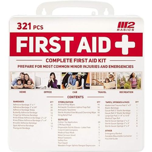 M2 BASICS Complete 321 Piece First Aid Kit | Home, Businesses, Vehicle, Car | Emergency Kit, Emergency Medical Kit