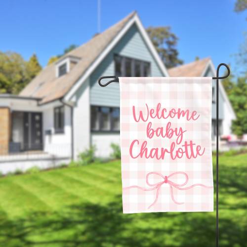 Welcome Baby Garden & House Flag, Preppy Watercolor New Baby Girl Garden Banner, Baby Boy Birth Announcement Flag, Baby Shower Garden Flag