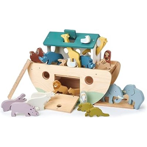 Tender Leaf Toys Noah’s Wooden Ark – Animal Shape Sorter – Christian Religion and Bible Story Based Educational Fun - Social, Creative, and Imaginative Play – Ages 3+