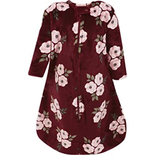 Hudson Baby Unisex Baby Plush Sleeping Bag, Sack, Blanket, Burgundy Floral Long Sleeve, 6-12 Months