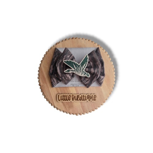 READY TO SHIP Bottomland Camo Camouflage with Patch Add-on Bow on Clip Bow Headwrap or Messy Wrap