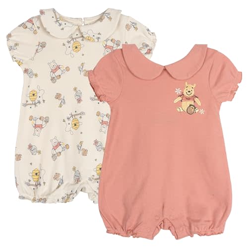 Disney Baby Girls 2 Pack Rompers -3/6M