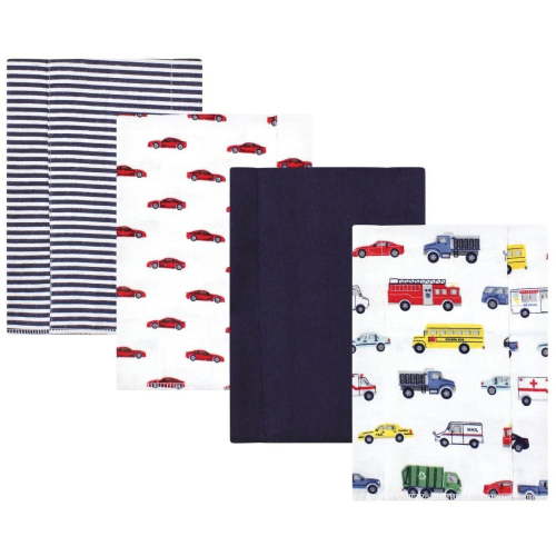 Hudson Baby Infant Boy Cotton Flannel Burp Cloths, Going Places 4 Pack, One Size