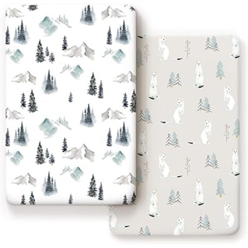 Stretch Ultra Soft Jersey Knit Fitted Pack and Play Sheets Set 2 Pack, Fit Portable/Mini Cribs Sheets, Playpen Mattress Pads Safe and Snug, Cute Stylish Playard Sheets Wild Forest Print for Baby