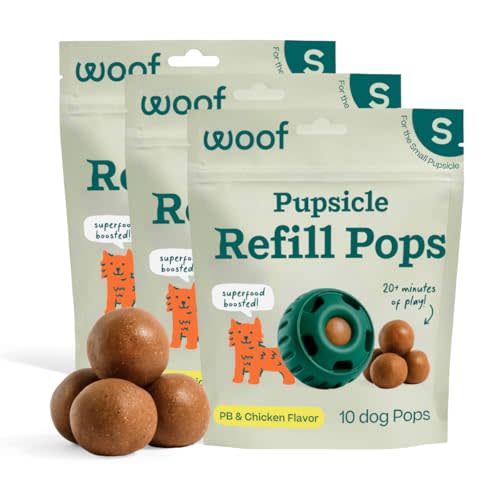 WOOF Pupsicle Chicken Refill Pops Dog Treats, Small, 10 Count, 3 Pack | For small Pupsicles, 30 total treats, chicken flavor, long-lasting treats, pre-made Pops, wholesome ingredients, shelf stable