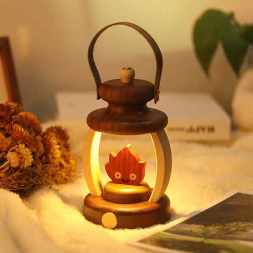 Calcifer Wood Night Light with Magnetic Flame, Touch-Dimmable Lantern, Portable Cozy Ambiance