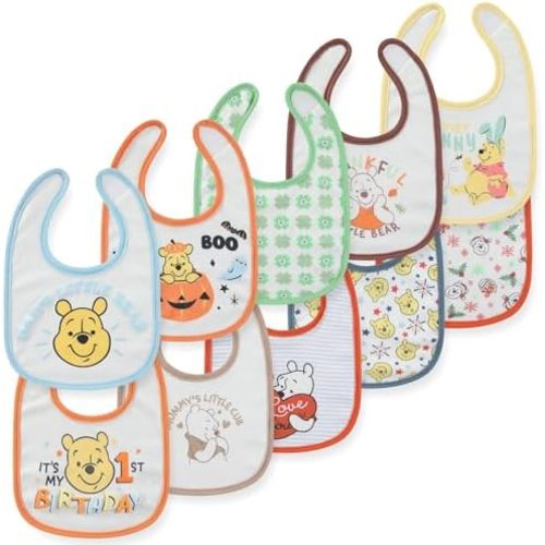 Disney Toy Story Minnie Pooh 10 Pack Milestone Baby Bibs Soft Absorbent Drool Bibs for Teething Feeding Newborn Essentials