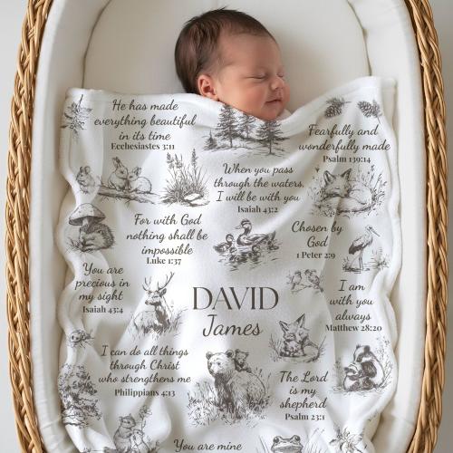 Bible verse kid blanket Christian baby gift newborn receiving blanket Gift for Baptism Woodland blanket Custom Christian Nursery decor gift