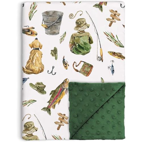 Fishing Baby Blanket for Boys, Gone Fishing Toddler Soft Minky Blanket with Double Layer Dotted Backing, Toddler Nursery Newborn Baby Crib Receiving Blanket, 30"x40"