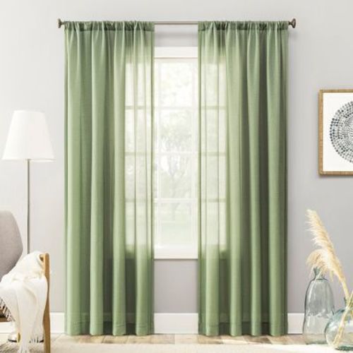 54"x84" No. 918 Light Filtering Semi-Sheer Amalfi Rod Pocket Curtain Panel Sage Green: Transitional Style, Polyester-Linen Blend