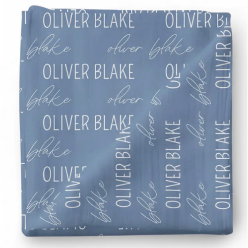 Personalized Steel Blue Baby Name Swaddle Blanket | Block Script