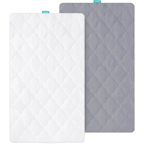 Biloban Waterproof Bassinet Mattress Cover(35"x21"), 2 Pack, Ultra Soft Microfiber, Quilted Bassinet Mattress Protector, White & Grey