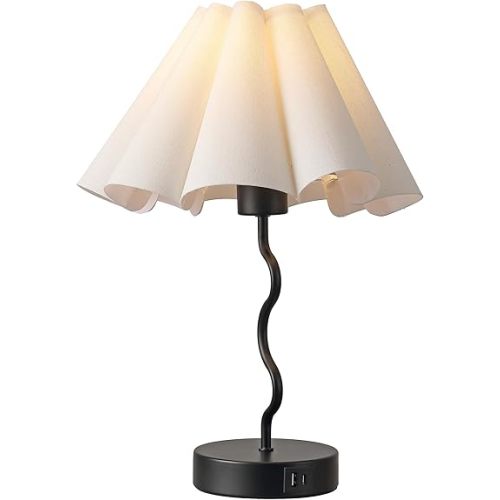 EOEYYOYB Pleated Table Lamp, Table Lamp for Bedroom, Bedside Lamps for Nightstand with Linen Lampshade, Modern Lamp for Bedroom Home Office Decor, Black