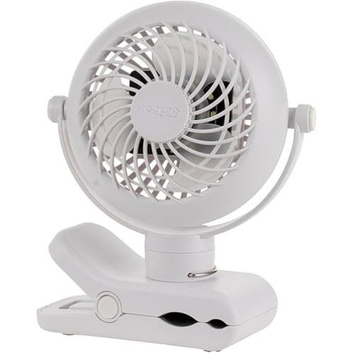 IRIS USA WOOZOO 3.5" Cordless Portable Clip On Fan, USB-C Rechargeable Fan, LED Light, Mosquito Repellent Tray, 360° Tilt, 3 Speeds,Bedside Kitchen Camping Golfing Outdoor Use, White