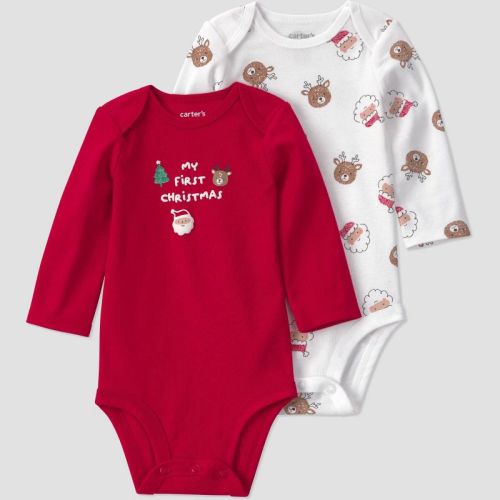 Carter's Just One You® Baby’s First Christmas Long Sleeve Bodysuits - White/Red 6M