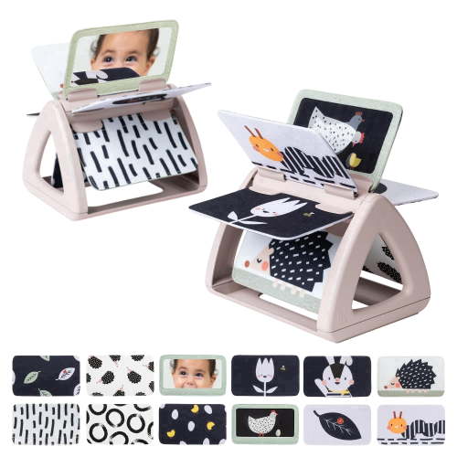 Taf Toys Black and White Rattling Spinning Book High Contrast Newborn Baby Toy with Mirror for Visual Stimulation and Tummy Time