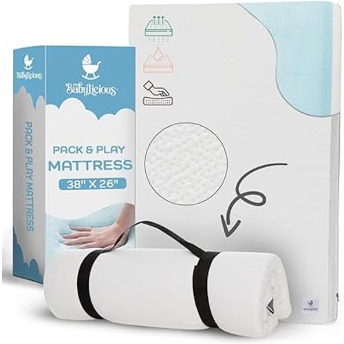 Pack N Play Mattress Topper, Twin 38'' x 26'', Soft Memory Foam, Plain White