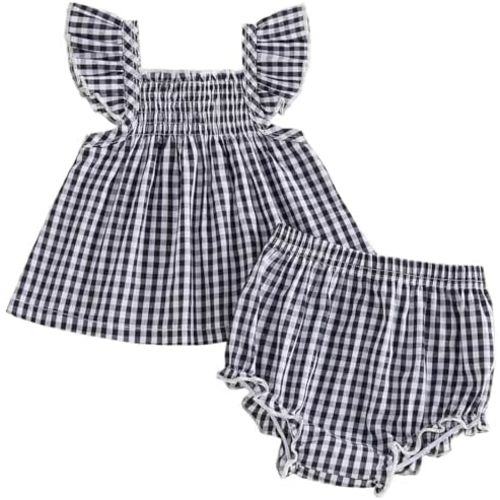 Mubineo Baby Girl Summer Clothes Cute Ruffle Tops Dress Shorts Outfits Set Infant Toddler Shirt Bloomers Princess Outfit