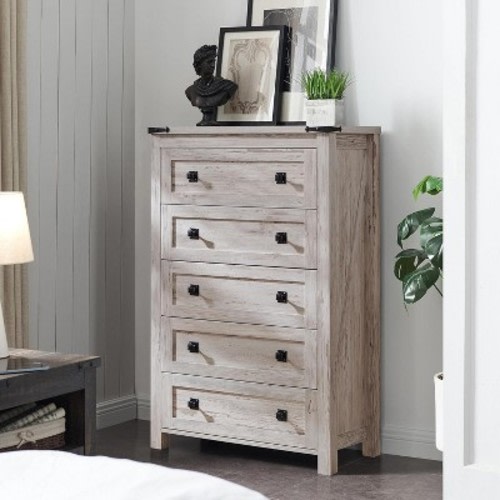 Farmhouse 5 Drawers Dresser, 48" Tall Wood Rustic Wide Chest of Drawers, Storage Dressers Organizer for Bedroom, Living Room, Hallway, Gray