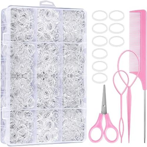 2200 Pcs Elastic Hair Bands with Hair Loop Styling Tool Set, Clear and Black Elastic Hair Ties with Rubber Band Cutter Organizer Box Hair Accessories for Toddler Baby Girl Women