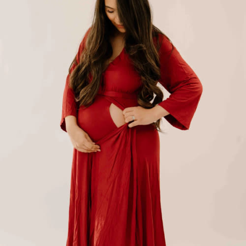 Lila Labor & Postpartum Gown in Crimson