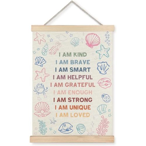 Yomisex Ocean Under the Sea Nursery Kids Wall Art Poster, Positive Affirmations for Kids, Preppy Coastal Beach Nautical Wall Art Framed for Nursery Classroom Boys Girls Room Playroom Decor, 12x16 Inch