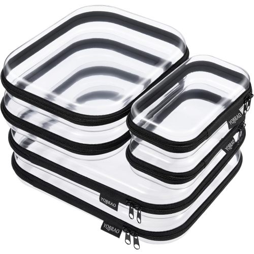 6 Pack Sleek Black Clear Hard Shell Zipper Case, 1.2mm Heavy Duty Tech & Cosmetic Bags, Crush-Proof Electronic Storage & Makeup Organizer for Travel, Tools & Diaper Bag (2L+2M+2S)