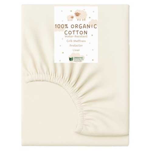 Organic Cotton Crib Mattress Protector - Water Resistant Fitted Sheet Liner Pad, Skin Friendly, Chemical-Free Pure Cotton [GOTS-Certified]