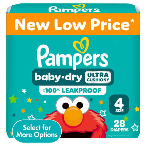 Pampers Baby Dry Diapers Size 4, 28 Count Leakproof Protection with Hypoallergenic and Lock-Away Channels