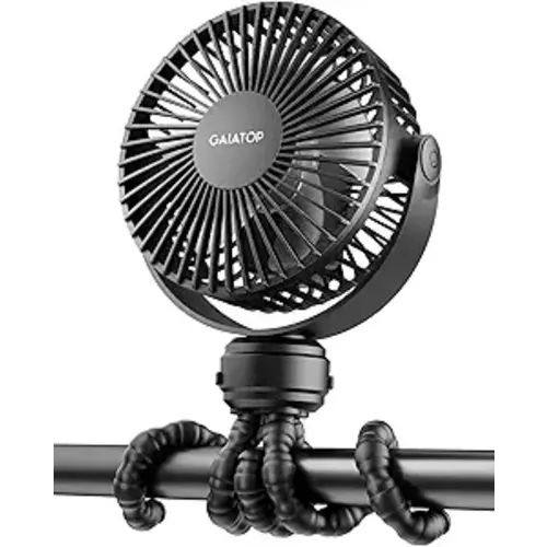 Gaiatop Mini Portable Stroller Fan, Battery Operated Small Clip on, Detachable 3 Speed Rechargeable, 360° Rotate Flexible Tripod Better Cooling for Car Seat Crib Treadmill Travel Black