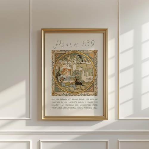 Fearfully and Wonderfully Made Vintage Goose Wall Art- Farm Animal Antique Nursery Painting Storybook Theme Kids Artwork- Scripture Godchild