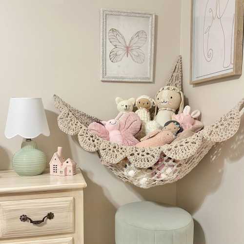 Scalloped Toy Hammock- Nursery Decor, Kid's Room, Playroom, Toy Organization, Stuffed Animal Display, Corner Storage