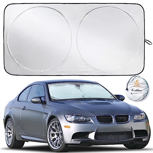 EcoNour Car Windshield Sun Shade | Reflector Sunshade Offers Ultimate Protection for Car Interior | Cool Reflective Sun Blocker Fits Small Sedans, Mini SUVs, & Hatchbacks | Medium (64x32 inches)