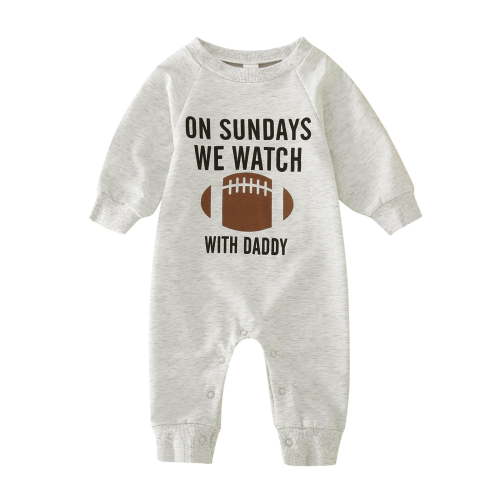 VOUZZA Baby Football Long Sleeve Romper On Sundays We Watch Football with Daddy Printed Bodysuit 0-12M