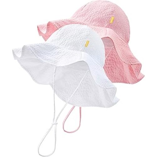 HONGTEYA Baby Sun Hat Toddler Girl Beach Hat Sun Protection Adjustable Outdoor Summer Wide Brim Bucket Hat for Infant Kids