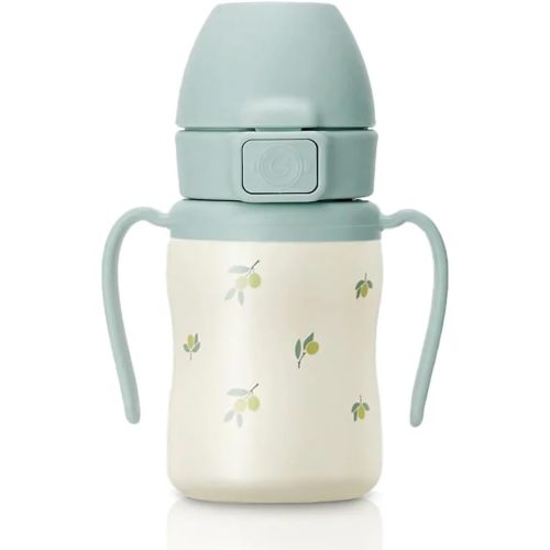 GROSMIMI Insulated 316 Stainless Steel Spill Proof Straw Cup, Water bottle with Flip Top for Toddlers, BPA Free (olive, 6oz)