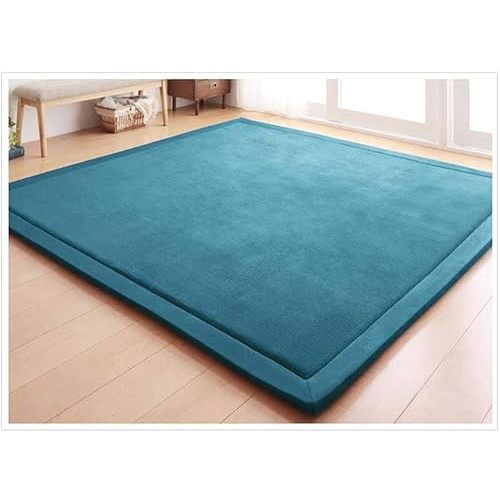 Loartee Coral Velvet Baby Carpet Kids Play Area Rug Toddler Crawling Mat, Blue Green, 6'7"×9'10"