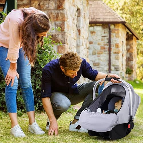 Car Seat Covers for Babies, Original Infant Car Seat Cover for Boys Girls, Kick-Proof Carseat Canopy with Adjustable Breathable Mesh Peep Window & Pocket, Universal Carrier Cover Newborn Shower Gift
