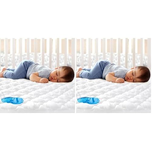 Mini Crib Mattress Protector 38" x 24" Sheets Fitted Waterproof Mini Crib Mattress Pad Cover, Noiseless & Machine Wash 100% Absorbent Mattress Protector Sheet Quilted, White (Pack of 2)