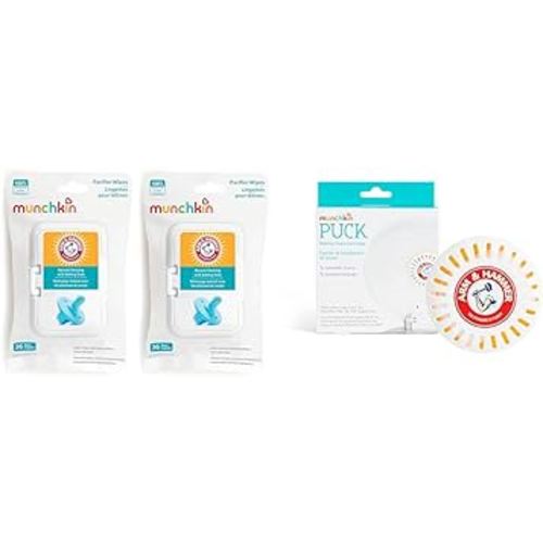 Munchkin® Arm & Hammer Pacifier Wipes (2 Pack, 72 Wipes) & Lavender Scent Baking Soda Cartridge Baby Essentials Cleaning Bundle