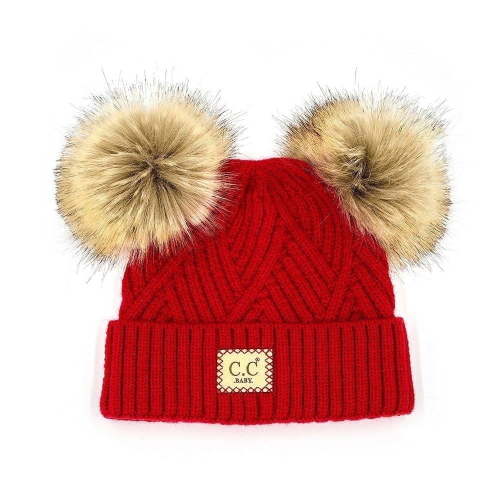 CC Baby Double Pom Winter Beanie - Criss-Cross Pattern, Fits Newborn to 9 Months, Soft & Cozy Baby Hat with Plush Pom, Authentic CC Brand - Soft, Warm Hats for Babies and Toddlers - Cozy Winter Wear