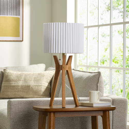 Better Homes & Gardens 24" Tripod Table Lamp with Natural Wood Base and Pleated Shade