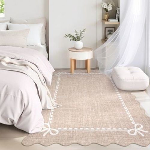 Garvee Scalloped Edge Rugs for Living Room, Bow Pattern Solid Rug, Washable Low Pile Non Slip Area Rug, 8'x10'