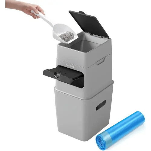 Neakasa PooGuard Litter Disposal Bin, 9.2L Trash Can for Cat Litter, Dog Waste & Diapers, with Viewing Window, Wider Opening, and 4-Month Refill Bag (Grey)