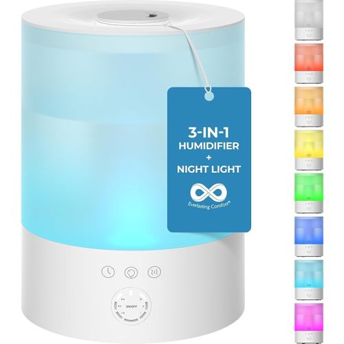 Everlasting Comfort Humidificateurs à brume froide pour chambre à coucher (2,5 L) – Humidificateur d'air sans filtre pour plantes, bébés, allergies, peau sèche, congestion, 20 heures de fonctionnement