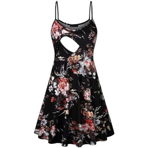 connche Floral Maternity Summer Dress Spaghetti Strap Nursing Breastfeeding