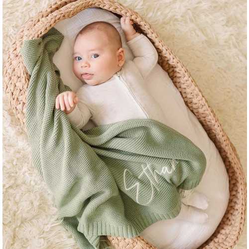 Knitted Baby Blanket, Embroidered Baby Name Blanket, Cotton Baby Blanket, Personalized Baby Blanket, Newborn Name Blankie, Newborn Name Gift